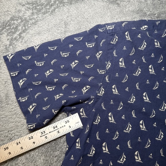 Ralph Lauren Men's SZ S Blue & White Sail Boat Short Sleeve Button Down Shirt - Picture 8 of 15